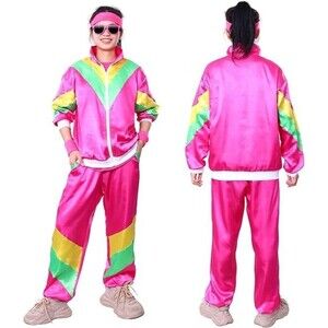 Alaiyaky 80's Track Suit Adult Mens Retro Disco Hip Hop Halloween Costume S